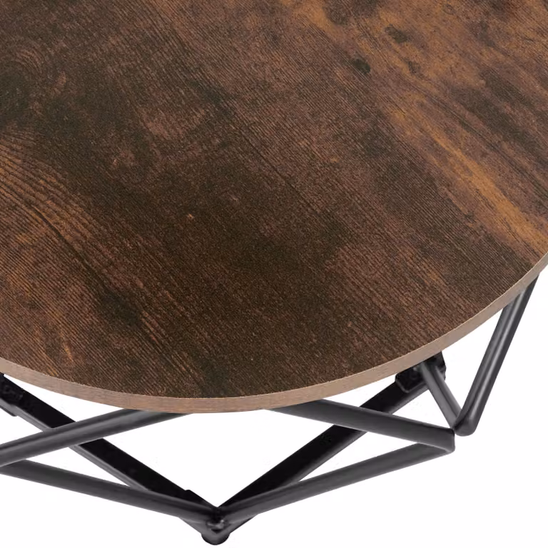 Set di 2 tavolini da salotto Benham Tectake in stile industriale, design a incastro con piano rotondo in legno marrone e struttura in metallo nero, L/P/H: 50 x 40 x 40 cm e 50 x 20 x 40 cm