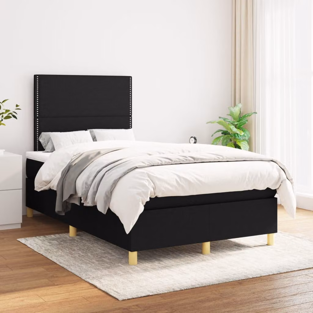 Letto Ibrido vidaXL con Giroletto a Molle e Materasso a Tasche Nero e Bianco L/P/H: 203 x 120 x 128 cm