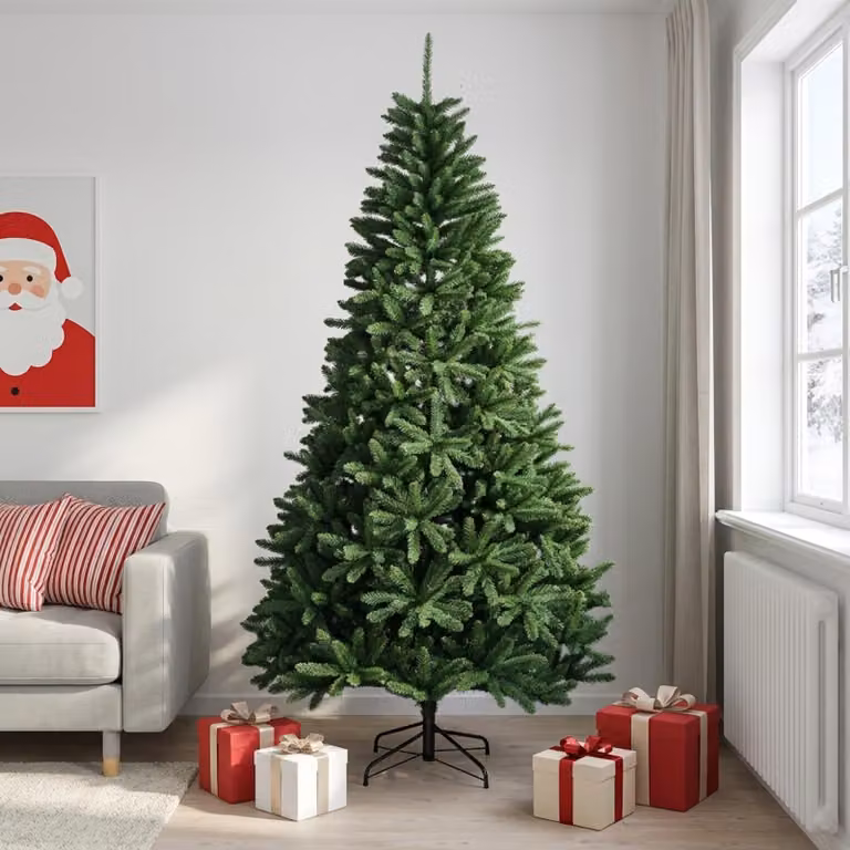 Albero di Natale artificiale pieghevole, altezza 210 cm, PVC, colore verde medio