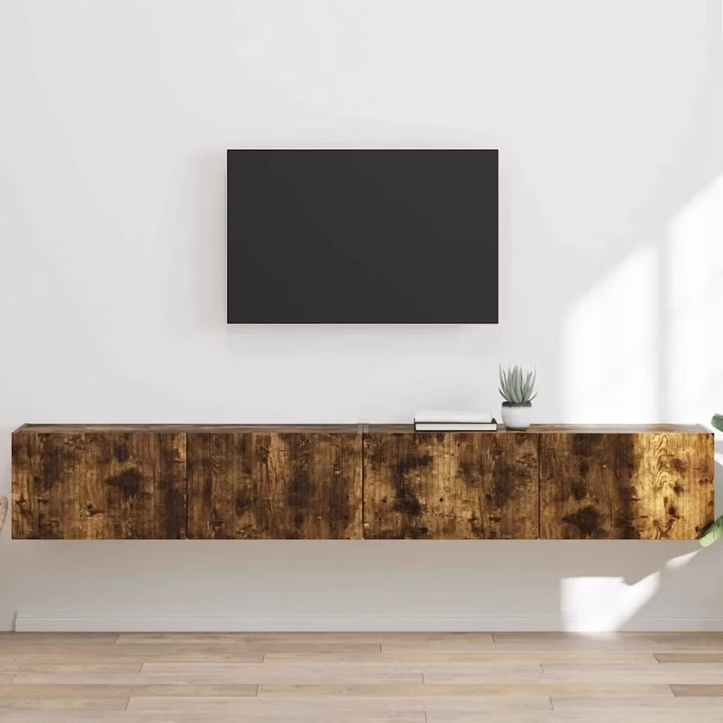 Set di 2 mobili TV da parete moderni in rovere fumè marrone L 98 cm x P 31 cm x H 29,5 cm – 2