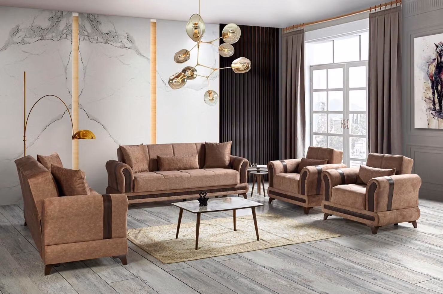 Sofagarnitur 3+2+1+1 Sitzer Wohnzimmer Set Textil Sofa Sessel Schlafsofa