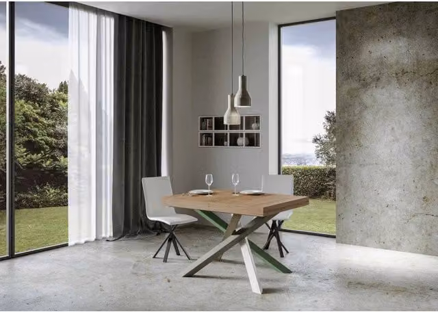 Tavolo allungabile Volantis Premium ITAMOBY in finitura Quercia Natura e Multicolore con telaio a X