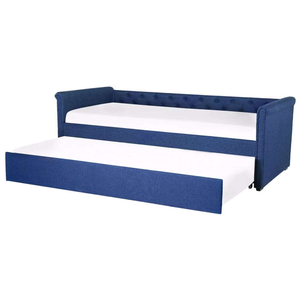 Divano Letto Estraibile Beliani in Tessuto Blu con Design Chesterfield e Struttura Imbottita L/P/H: 200 x 80 x 164 cm – 2