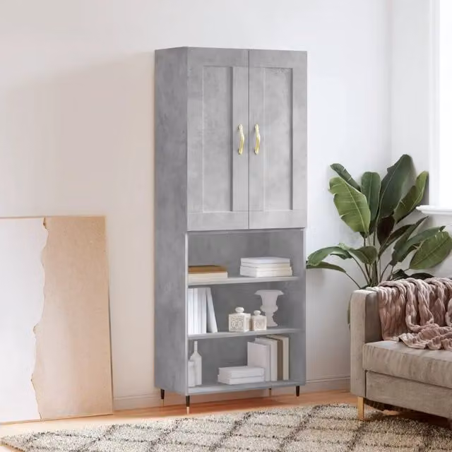 Credenza moderna vidaXL in legno e metallo grigio L: 69,5 cm, P: 34 cm, H: 180 cm – 1