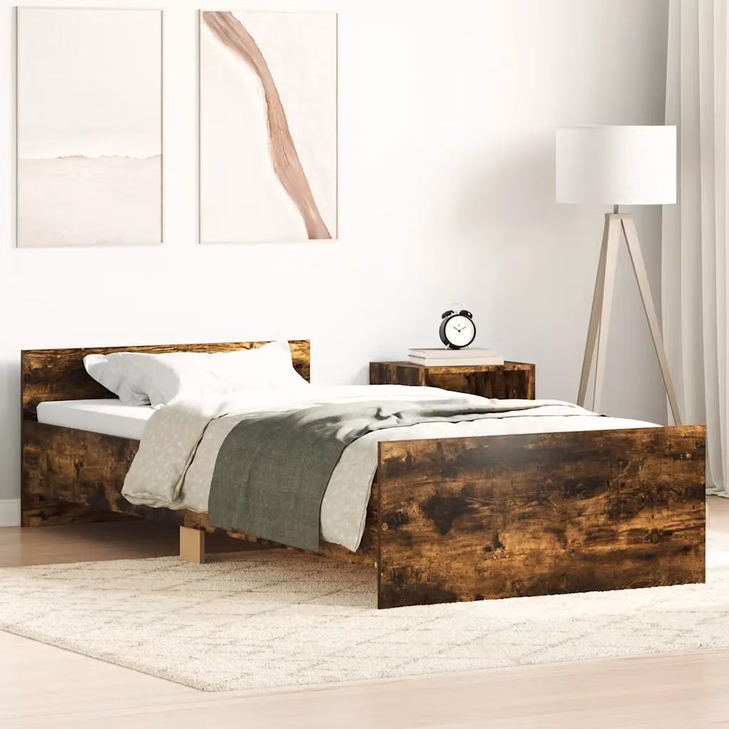 vidaXL Giroletto senza materasso in legno e MDF colore Rovere Fumo L: 80 cm, P: 190 cm