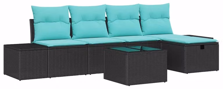 Set da giardino composto da 6 pezzi, colore nero, realizzato in rattan sintetico
