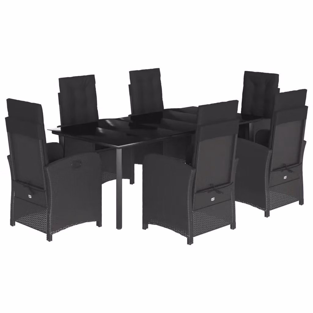 Set da Pranzo da Giardino vidaXL 7 pz in Polyrattan Nero con Piano in Vetro – 2