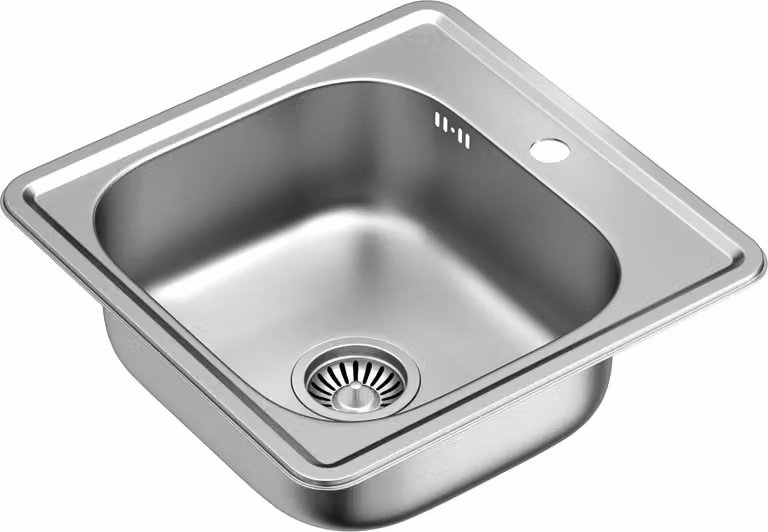 VBChome Lavello da incasso 48x48 Struttura satinata con foro per rubinetto da 45 mm Mobile sottolavello in acciaio inox Lavello da cucina Piano di appoggio Gocciolatoio Angolare Set di scarico da campeggio Sifone