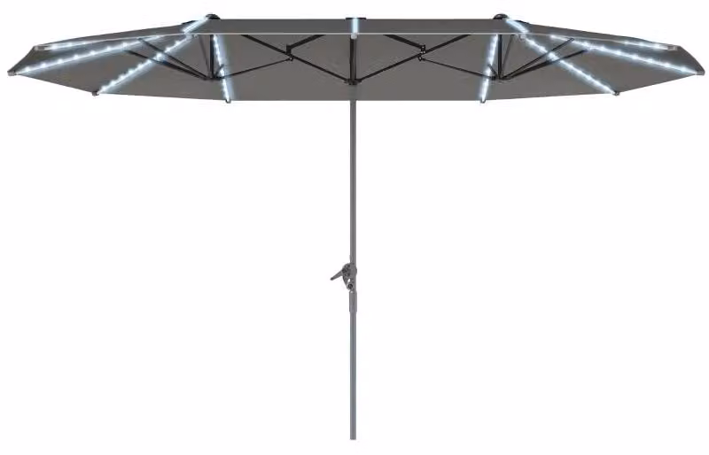 Ombrellone doppio - Grande ombrellone da giardino - Struttura in alluminio - Protezione UV 50+ - Luci LED solari integrate