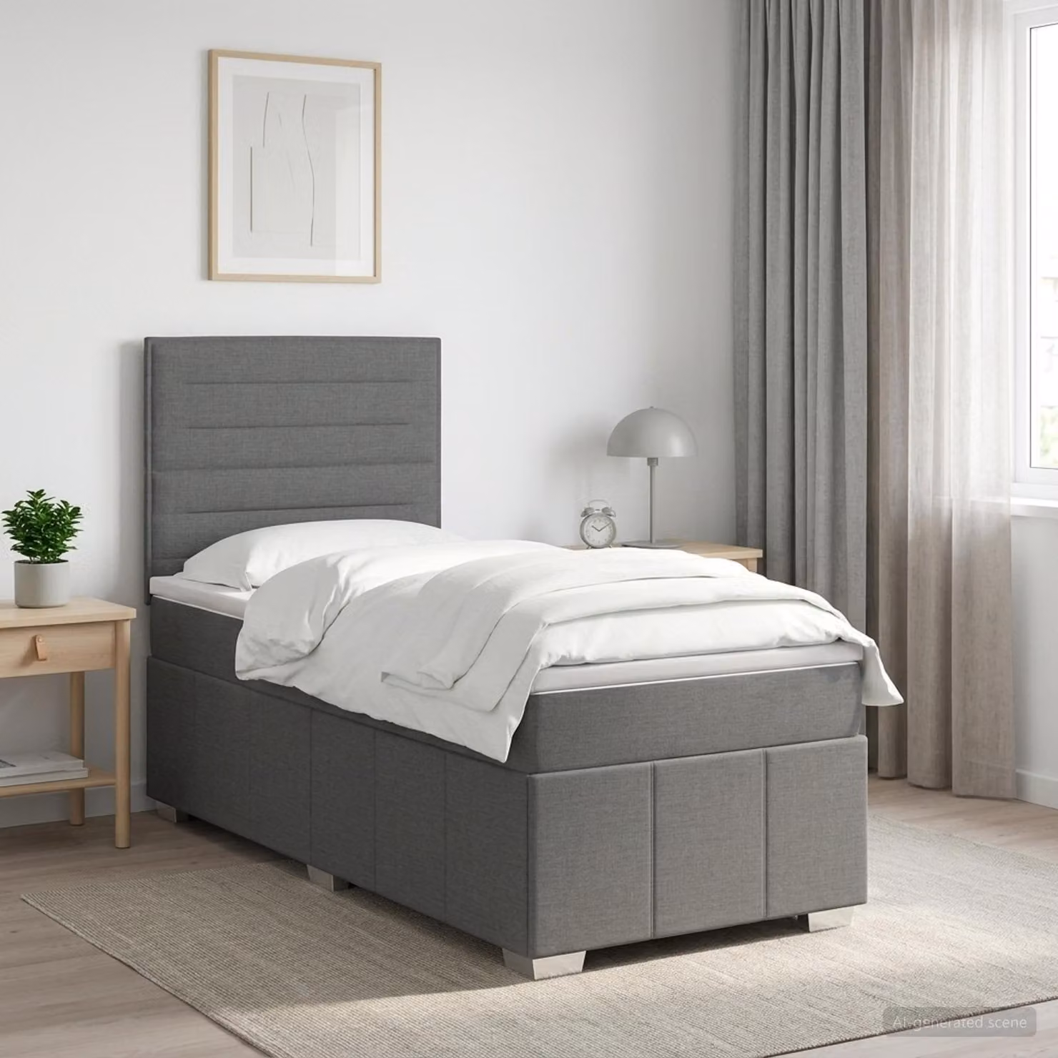 Letto box spring con materasso vidaXL in tessuto Grigio Scuro, L/P: 90 x 190 cm
