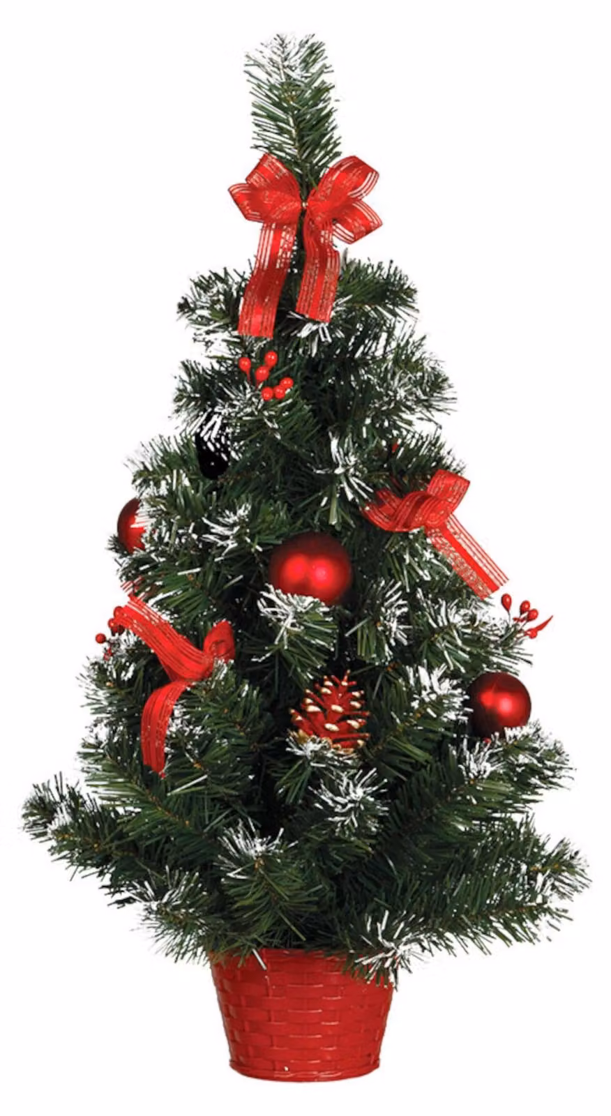 albero decorato, rosso, 60 cm, innevato