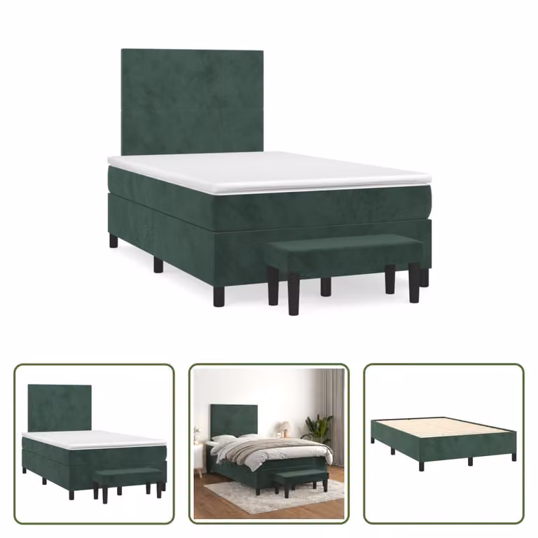 The Living Store Letto a molle con materasso verde scuro 120x190 cm in velluto