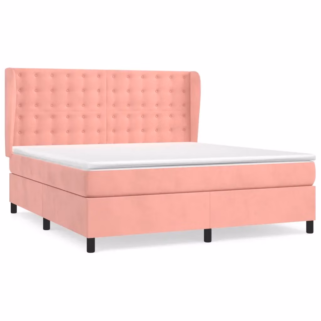 vidaXL Giroletto a Molle con Materasso in Velluto Rosa, L/P: 160 x 200 cm – 2