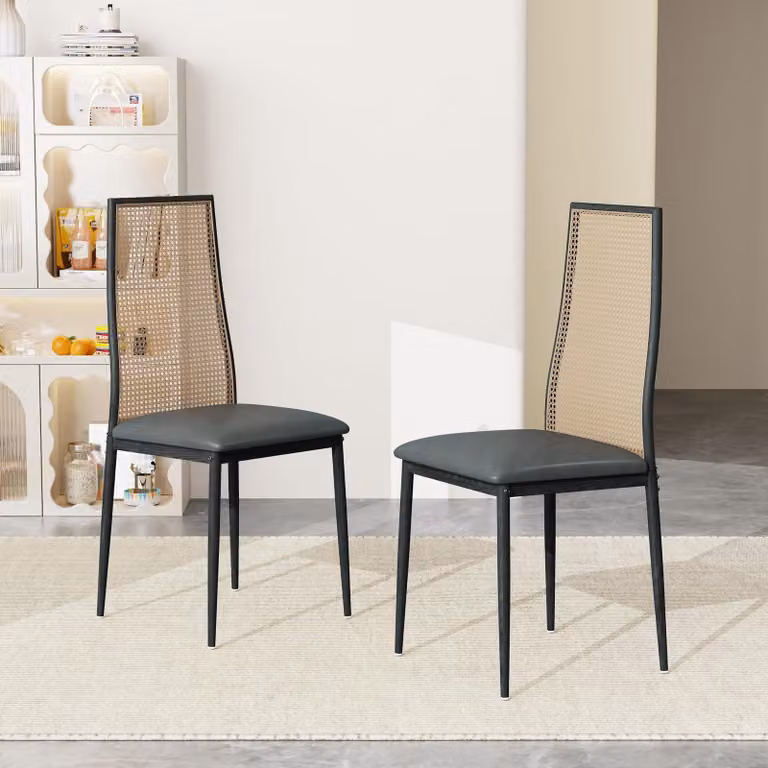 Set di 2 sedie da pranzo in rattan, con struttura in metallo, design moderno