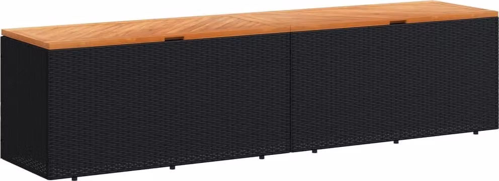 Contenitore Giardino Nero 220x50x54cm Polyrattan e Legno Acacia