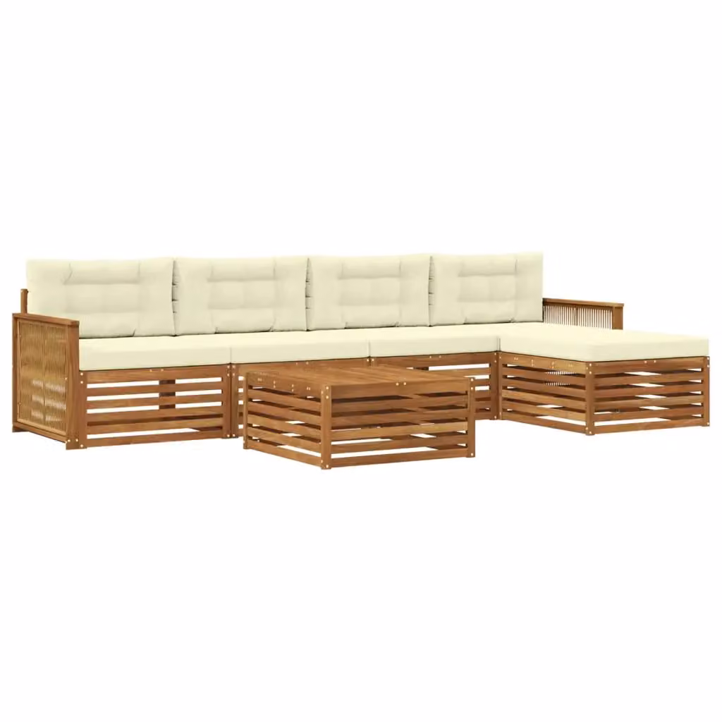 Set di divani da esterno a L vidaXL in legno di acacia con pouf e tavolino, beige e bianco – 2