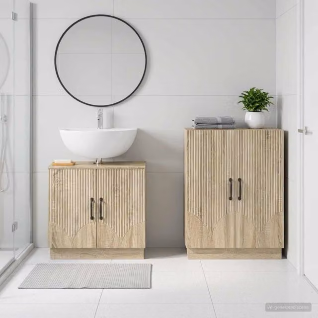 Set di mobili da bagno moderni vidaXL composto da un mobile sottolavabo e un mobile laterale in legno marrone opaco