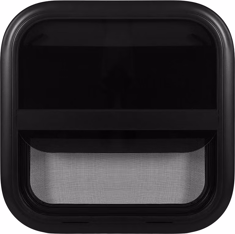 Finestra scorrevole per camper, 500 x 500 mm, lega di alluminio nera, rimorchio, vetro verticale resistente al calore con rete antinsetti mobile, per spessore parete: 48 - 53 mm