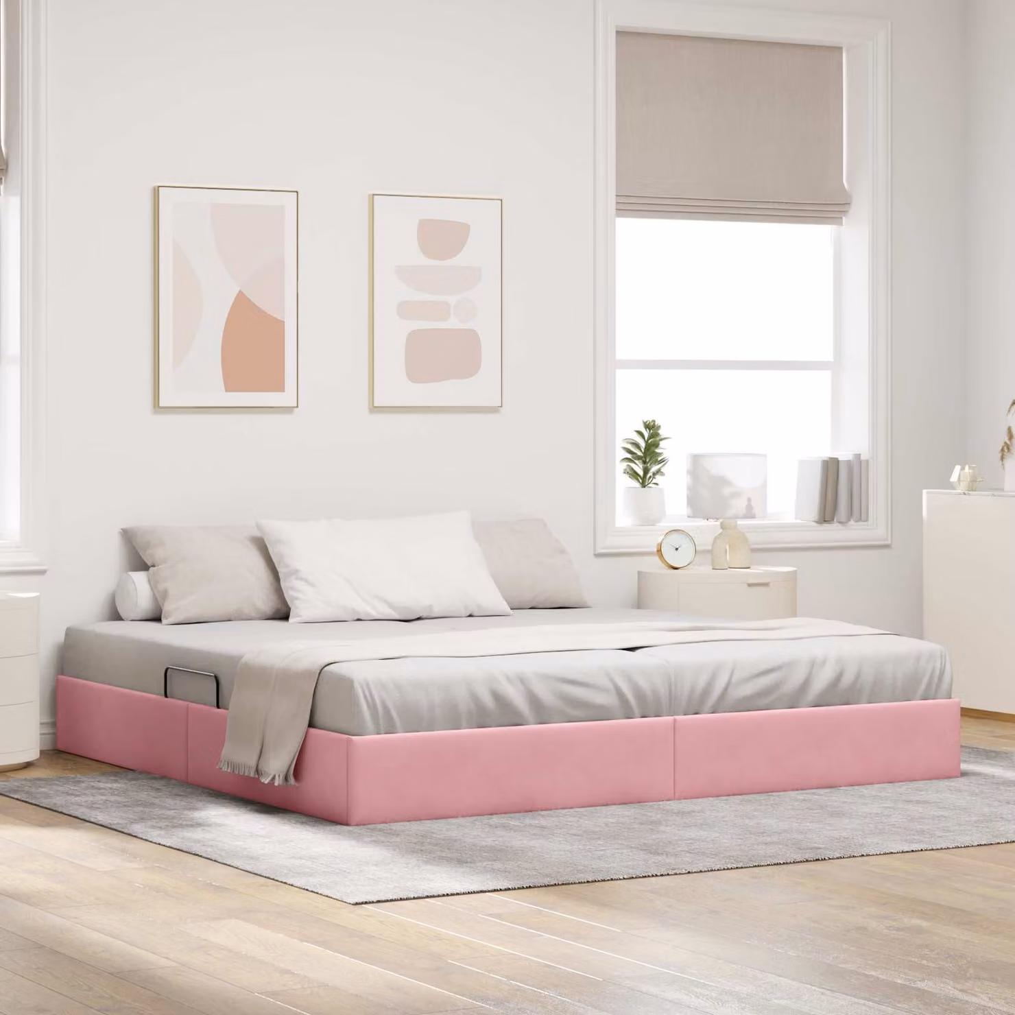 vidaXL Letto ottomano con contenitore in velluto rosa L 200 cm x P 200 cm