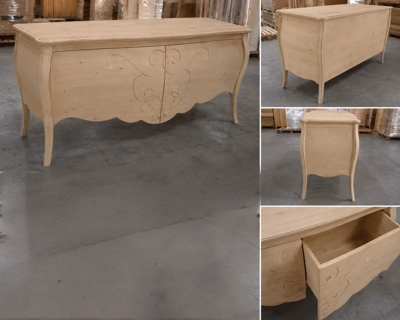 Porta TV in legno bombato con 2 cassetti Mobili 2G grezzo L: 150 cm, P: 50 cm, H: 66 cm – 1