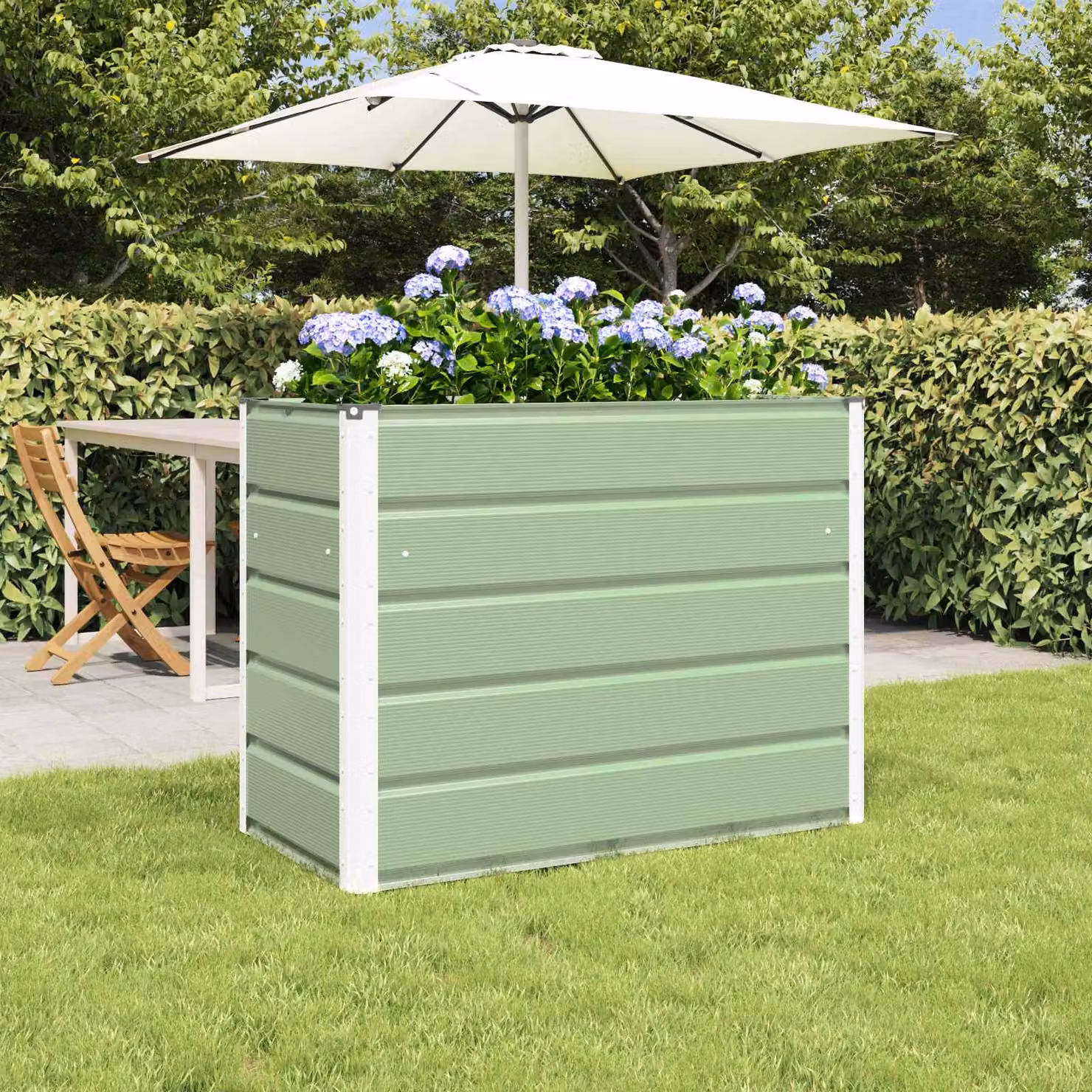 Fioriera vidaXL in acciaio zincato verde, L: 100 cm, P: 50 cm, H: 77 cm