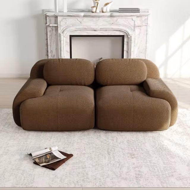 Divano 2 Posti in Velluto a Coste Modulare con Braccioli ¨C MINIMAL ¨C Marrone