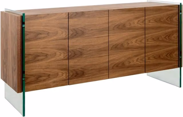 Credenza moderna Angel Cerdá in noce e vetro temperato color marrone
