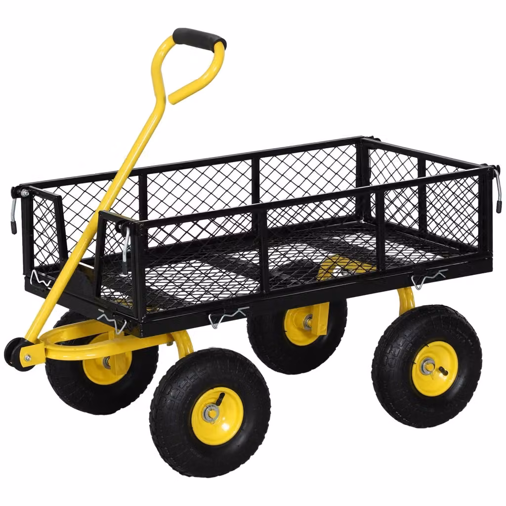 Carrello da giardino Xylo trasformabile con sponde rimovibili in acciaio nero e giallo L: 104 cm, P: 54 cm, H: 51 cm – 2