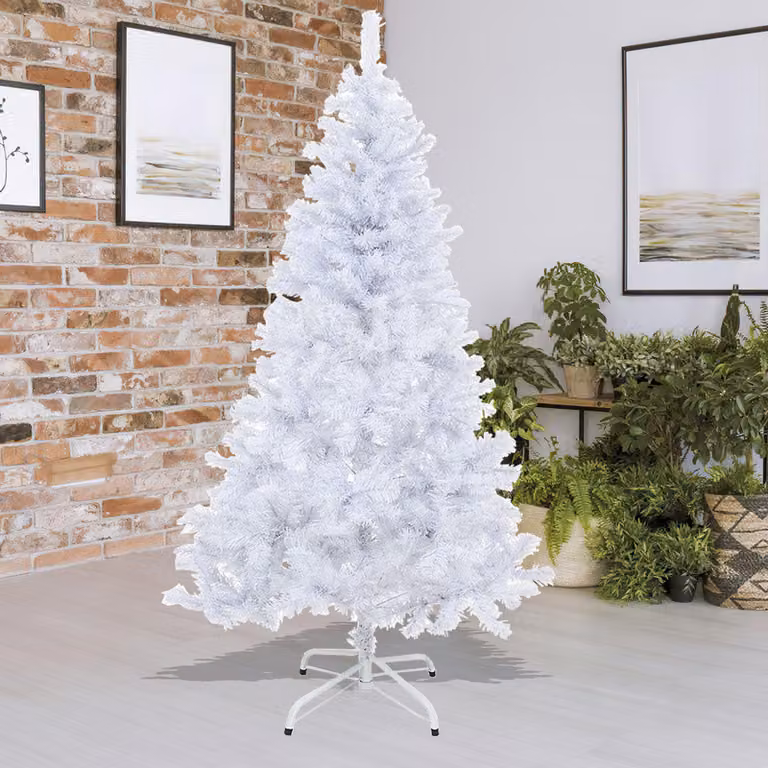 Albero di Natale artificiale Jayseuw 210 cm (Ø circa 115 cm) con 900 punte e sistema di ripiegamento a montaggio rapido, ignifugo, incluso supporto in metallo, bianco