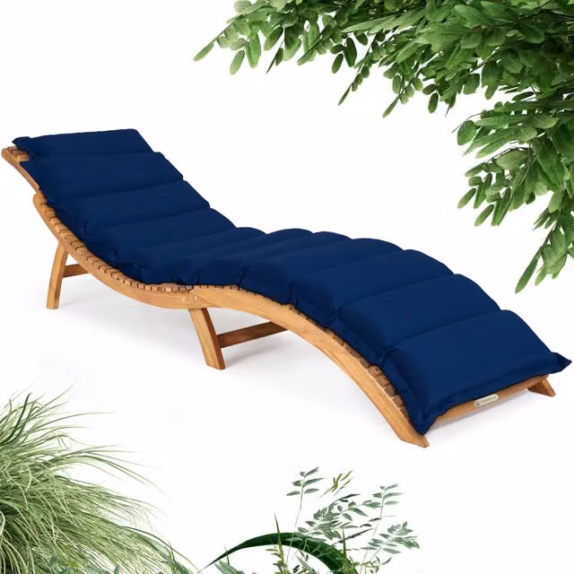 Lettino da giardino pieghevole Casaria in legno di acacia certificata FSC con cuscino blu e poggiatesta regolabile