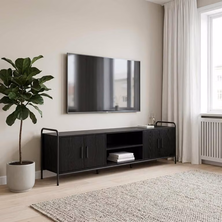Mobile TV vidaXL moderno in legno e metallo nero, L 167,5 x P 33 x H 50 cm