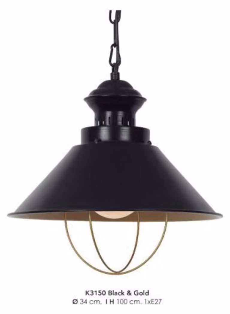 Lampada a sospensione Casa Padrino, design industriale, nero/oro, diametro 34 cm - Lampada industriale, illuminazione industriale