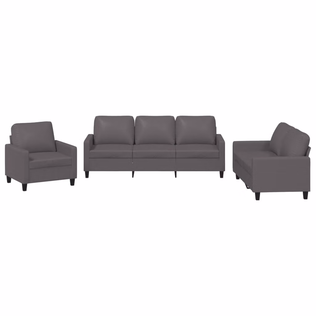 Set di Divani 3 pz con Cuscini Grigio in Pelle finta
