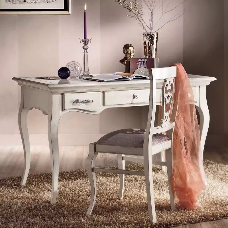 Scrivania classica in legno di faggio bianco lacca con 3 cassetti Mobili 2G L: 130 cm, P: 70 cm, H: 78 cm – 2