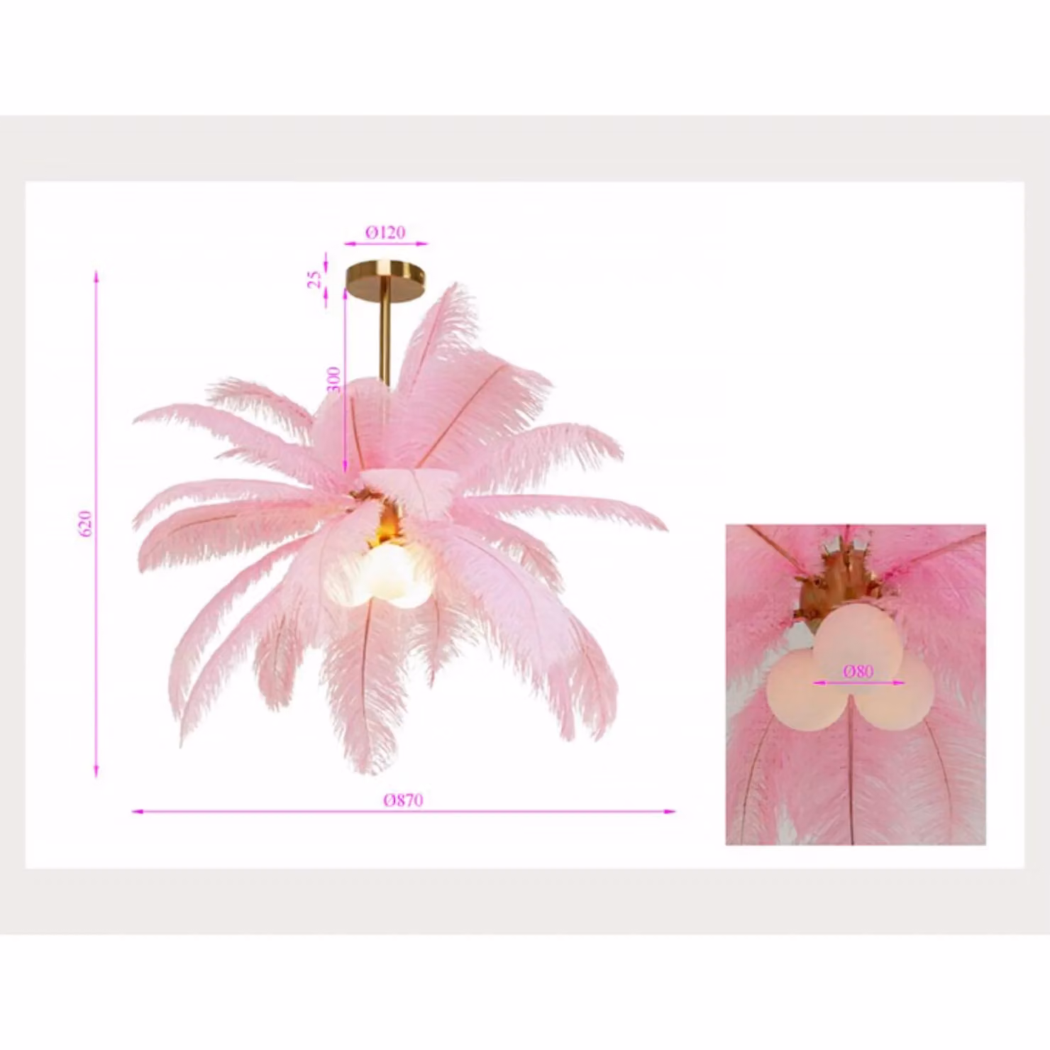 KARE Lampada a sospensione Feather Palm, dimmerabile, Violetto / Fucsia / Rosa, Soggiorno / Sala da pranzo, Design, Lampada a sospensione