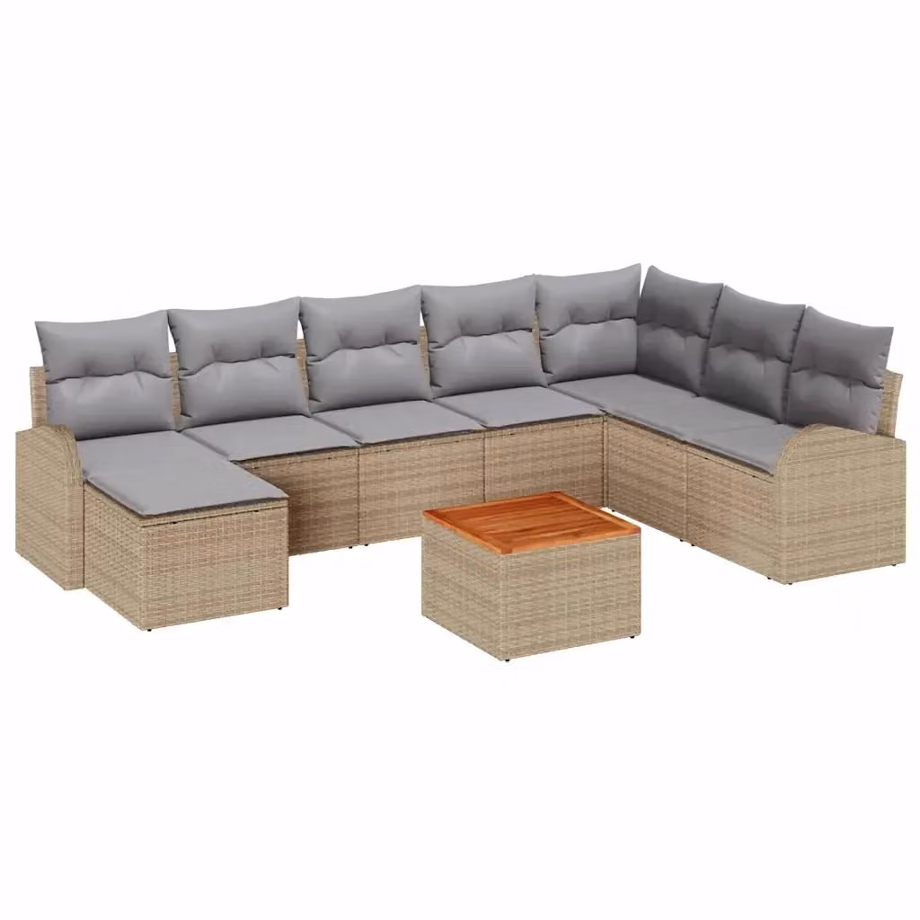 vidaXL Set Divano da Giardino Moderno 9 pz in Polyrattan con Cuscini Beige e Grigio – 2