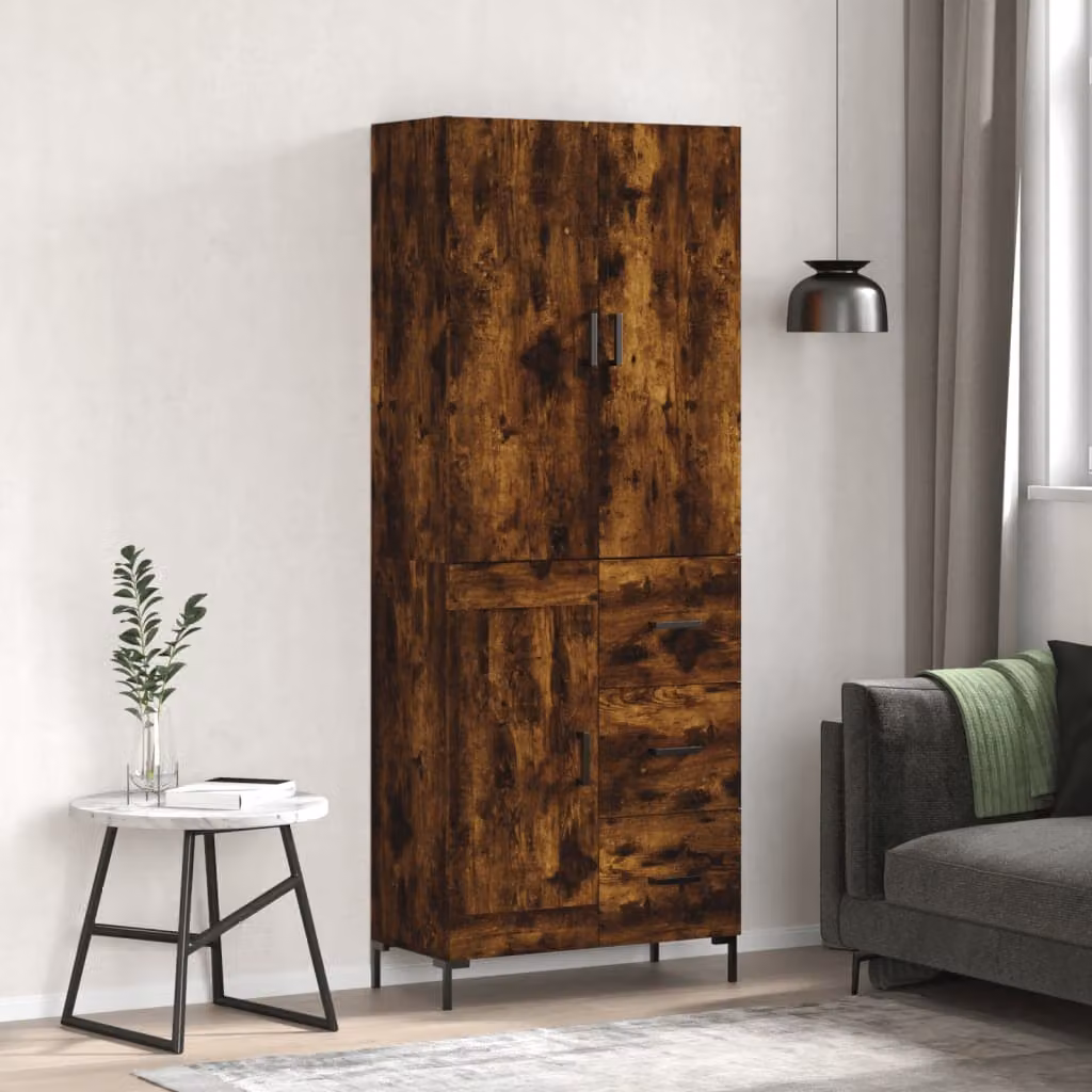 Credenza moderna vidaXL in rovere fumo con ante a battente, L: 69,5 cm, P: 34 cm, H: 180 cm