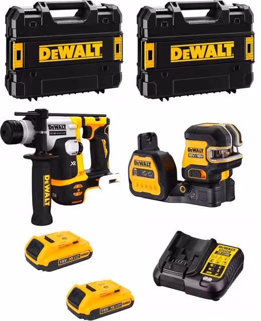 Kit DeWALT MTPROF04 con Perforatore DCH172, 2 Batterie da 2,0 Ah e Contenitori TSTAK II, Giallo e Bianco