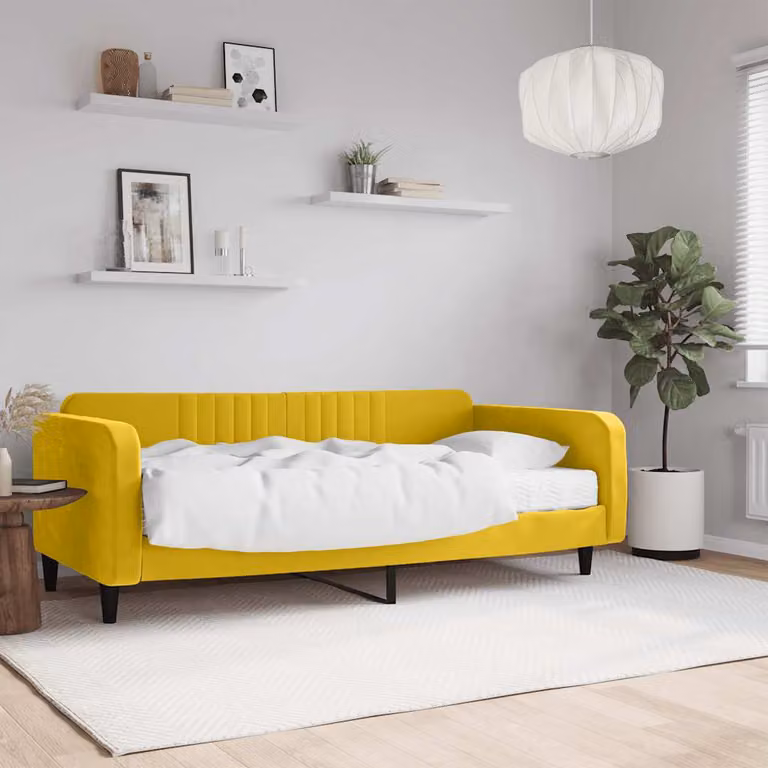 vidaXL Divano Letto in Velluto Giallo con Materasso L: 200 cm, P: 100 cm, H: 75 cm