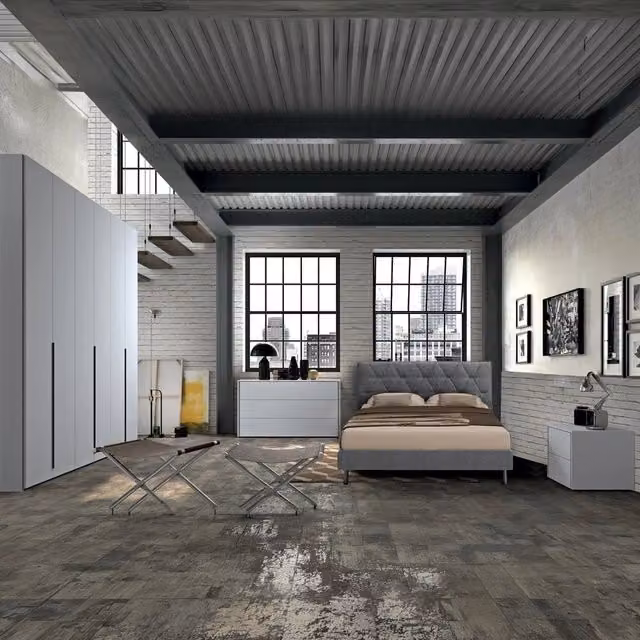 Completa camera da letto moderna Veriaffari in grigio con letto contenitore e base a sollevamento L/P: 160 x 200 cm