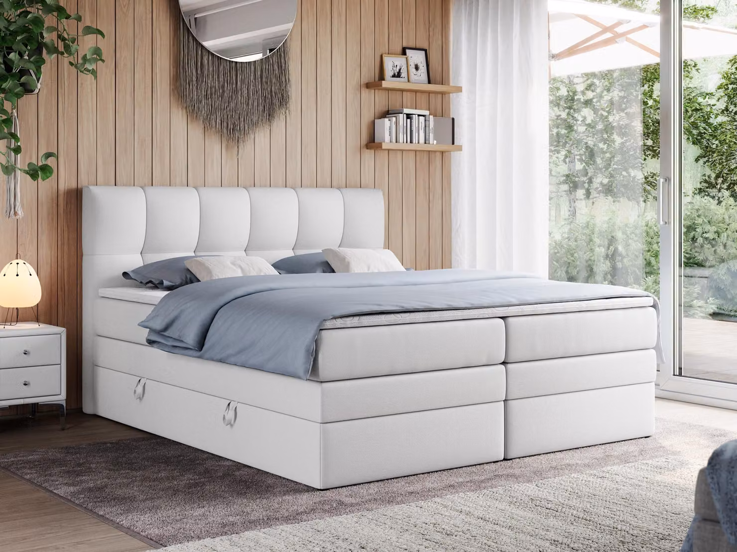 Letto boxspring con materasso matrimoniale - ALVIN-KING - 200 x 200 cm - Bianco - H4