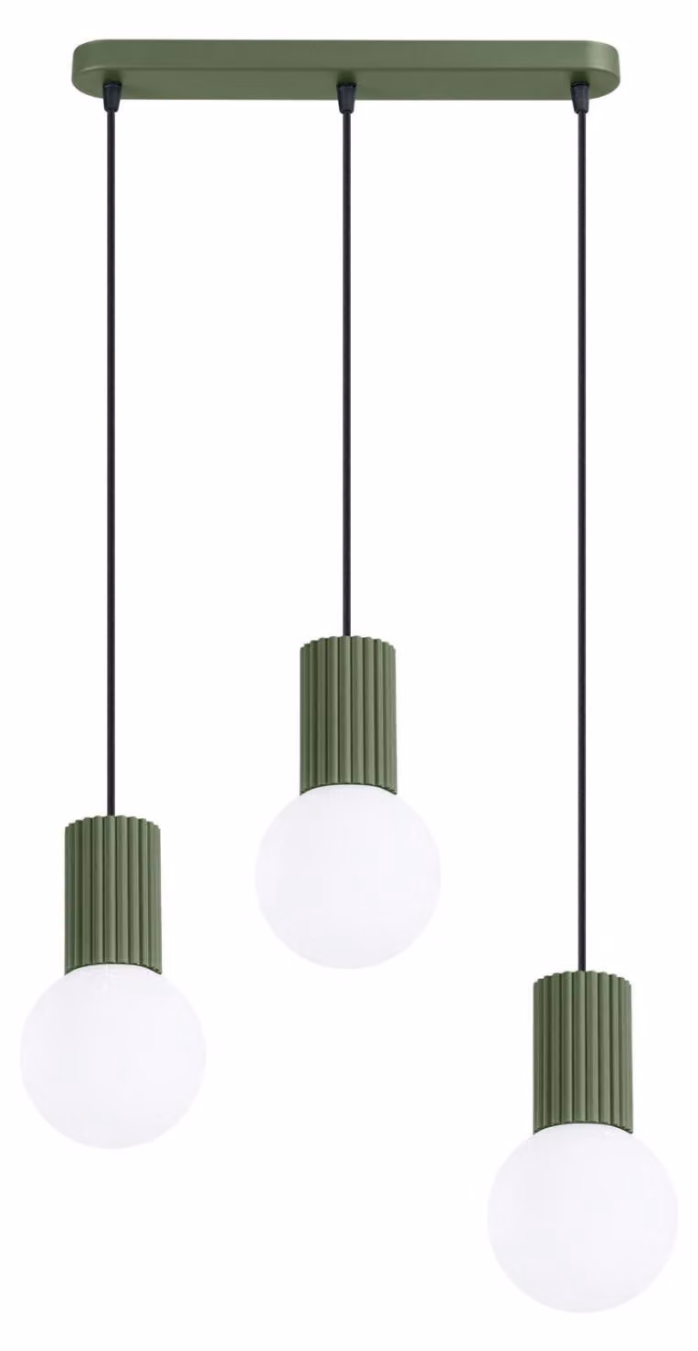 Lampada a sospensione HALO 3L verde oliva 3xG9 8W alluminio/vetro 120x6x40cm Sollux Lighting
