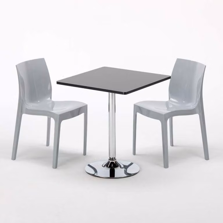 Tavolo quadrato nero e 2 sedie in polipropilene colorato Set di bastoni per interni Grand Soleil Ice Mojito - Grigio
