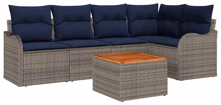 Set di divani da giardino, 6 pezzi, colore grigio, in rattan sintetico