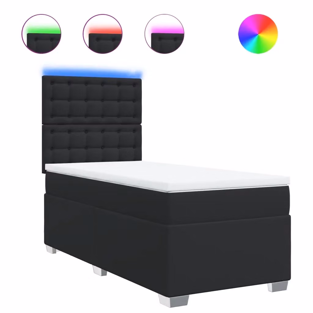 Letto moderno vidaXL con materasso ibrido e struttura in similpelle nera, dotato di illuminazione sottostante e porta di ricarica USB, L/P/H: 90 x 200 cm – 2
