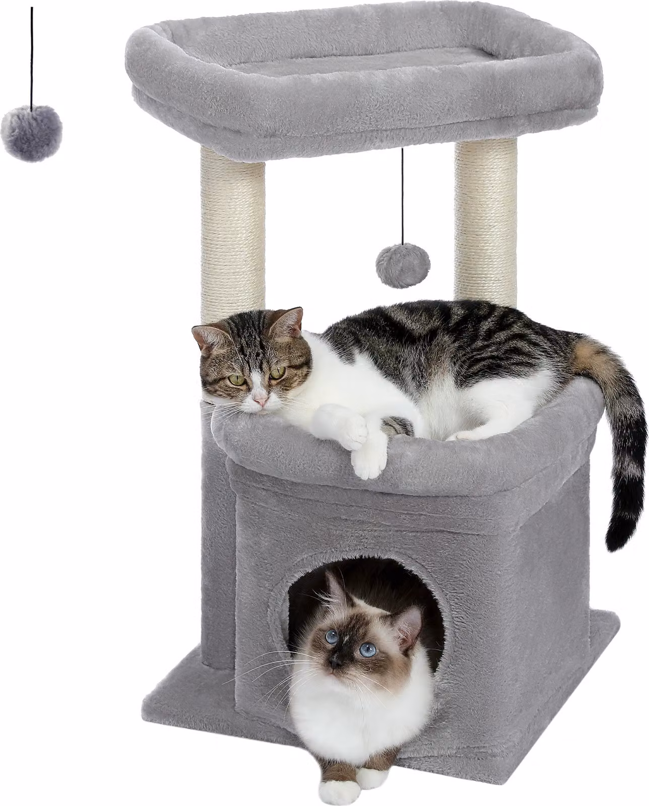 Albero per gatti, Accogliente condo, Graffiatoio in sisal naturale, AMT0179GY, M