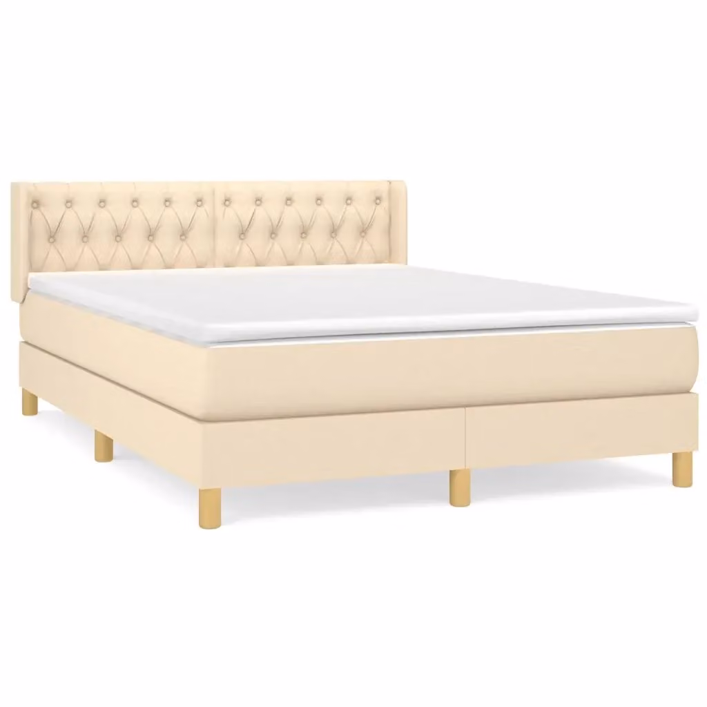 vidaXL Giroletto a Molle Ibrido con Materasso in Tessuto Beige e Bianco L/P/H: 140 x 200 x 88 cm – 2