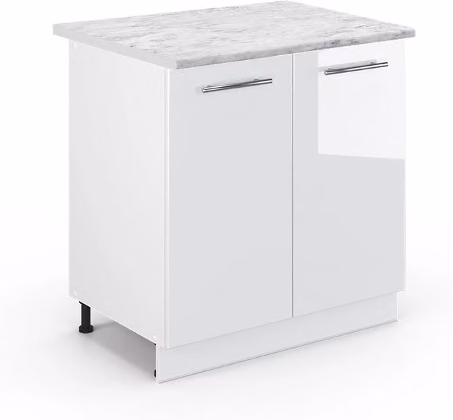 Mobiletto base cucina Fame-Line Bianco lucido/Bianco 80 cm piano di lavoro Marmo Vicco