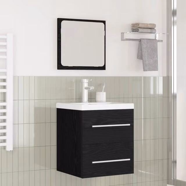 Set di mobili per il bagno vidaXL composto da mobile lavabo e armadietto specchio nero opaco con montaggio a parete