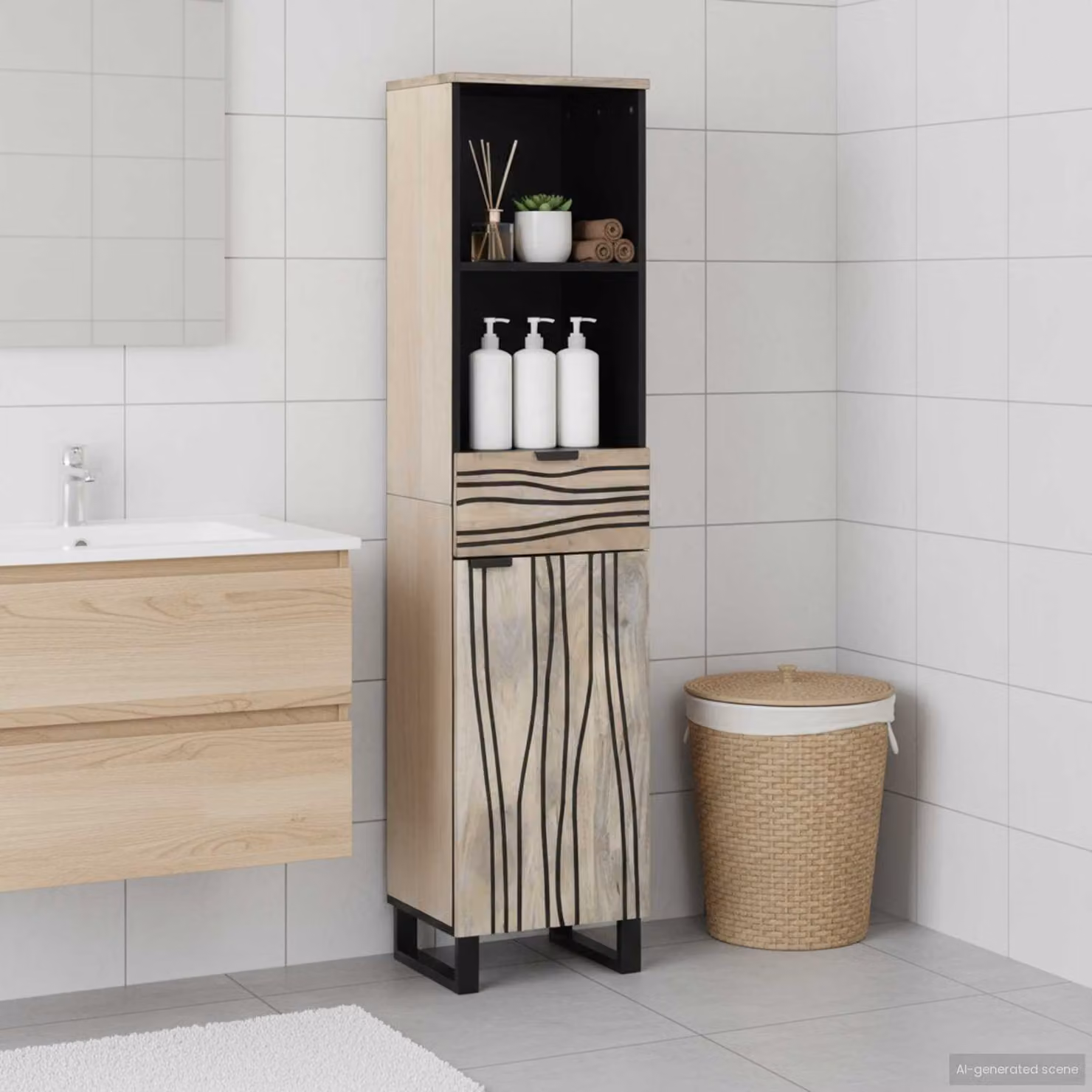 Mobile da bagno moderno vidaXL in legno e metallo, Bianco, L: 38 cm, P: 33 cm, H: 160 cm